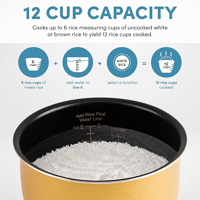 Aroma Housewares ARC-6106 Aroma Professional 6 Cups Uncooked Rice, Slow Cooker, Food Steamer, MultiCooker, Champagne