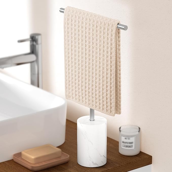 KES Countertop Towel Holder for Bathroom, Counter Top Towel Stand with Small Marble Base, T-Shape Hand Towel Holder Free Standing 18/8 Stainless Steel Space Saving Brushed Finish, BTH234S40-2