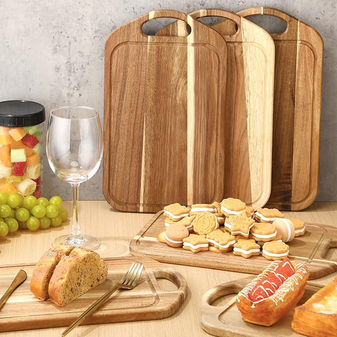 LemonRoad 10 Pcs Charcuterie Boards Bulk Acacia Wood Cutting Board with Handle 13 x 7.8 in Bamboo Board Carving Tray Pizza Bread Fruit Vegetables for Kitchen Housewarming Party Supplies