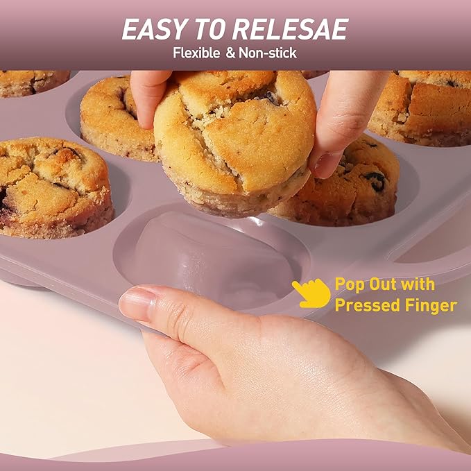 Socisen 12 Cups Silicone Muffin Pan with Metal Reinforced Frame Regular Size Cupcake Pan Tray Egg Bites Silicone Cookie Molds Muffin Tin Best Baking Pans Tart Pan Sheet Set Reusable Cupcake Liners