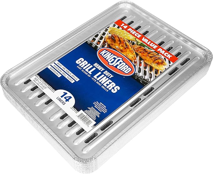 Kingsford Extra Tough Aluminum Grill Liners, Disposable Foil Grill Toppers for Outdoor Grills, Helps Keep Food and Sauce from Falling Through Grates, 16 x 11.75 in, 14 Count