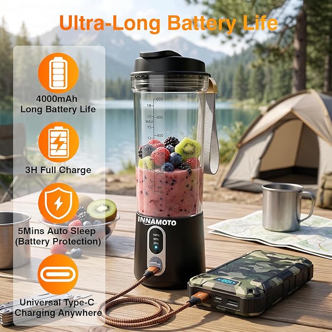 Portable Personal Size Mini Blender - 20oz Cordless Smoothies Blender Type-C Rechargeable, BPA-Free Juice Cup, Freshly Squeezed in Outside/Office/Gym
