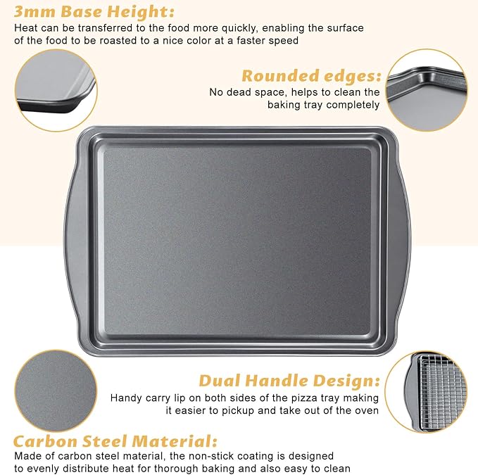 Baking Sheet with Cooling Rack - 17" x 11" x 0.5" Carbon Steel Cookie Sheet for Baking [1 Sheet + 1 Rack], Nonstick Baking Pan, Perfect for Baking, Roasting, and More
