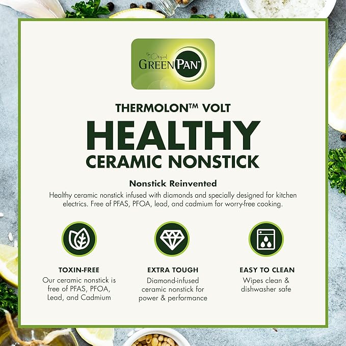 GreenPan Elite Essential Smart Electric 6QT Skillet Pot, Presets to Sear Saute Stir-Fry and Cook Rice, Healthy Ceramic Nonstick and Dishwasher Safe Parts, Easy-to-use LED Display, Gold