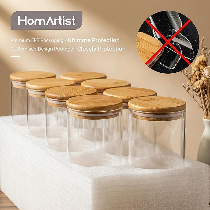 HomArtist Extra Large Glass Flour and Sugar Storage Containers with Airtight Lids,132 floz x2 [Set of 2] Big Glass Jars with Bamboo Lids, Air Tight Food Storage Jars for Cereal, Pasta, Rice, Coffee