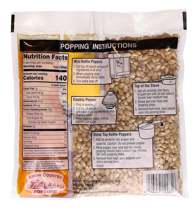Amish Country Popcorn | All-In-One Kernel Packs | Pre-Measured for Popcorn Machines and Includes Hulless Popcorn, Oil & Salt (Medium White Kernels, Oil & Seasoning - 10.75 oz - Pack of 24)