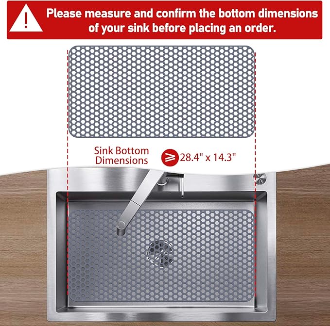 Bestjing Silicone Sink Protectors for Kitchen Sink - 28.4"x 14.3" Kitchen Protector Mat Accessory, Non-Slip Heat Resistant Mat for Bottom of Farmhouse Porcelain Stainless Steel, Dishwasher Safe (Gray)