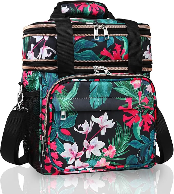 GLENKEY Versatile Lunch Box Cooler Bag - Expandable Insulated Lunch Bag Tote for Women - Large Lunchbox for Adults Work Office Outside Trips Floral 16L