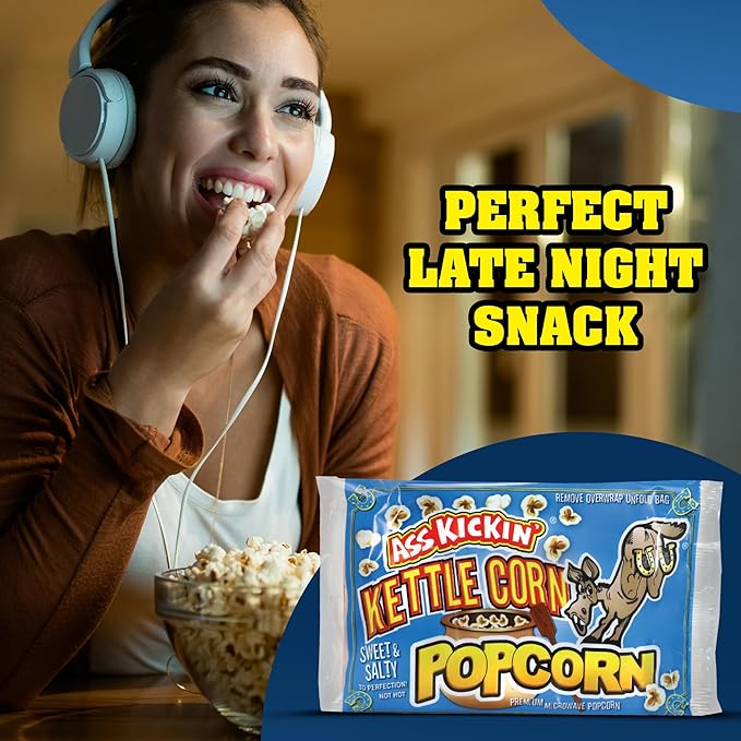 KICKIN’ Kettle Corn Microwave Popcorn - 6 Pack - Ultimate Sweet Gourmet Gift - Try if you dare!