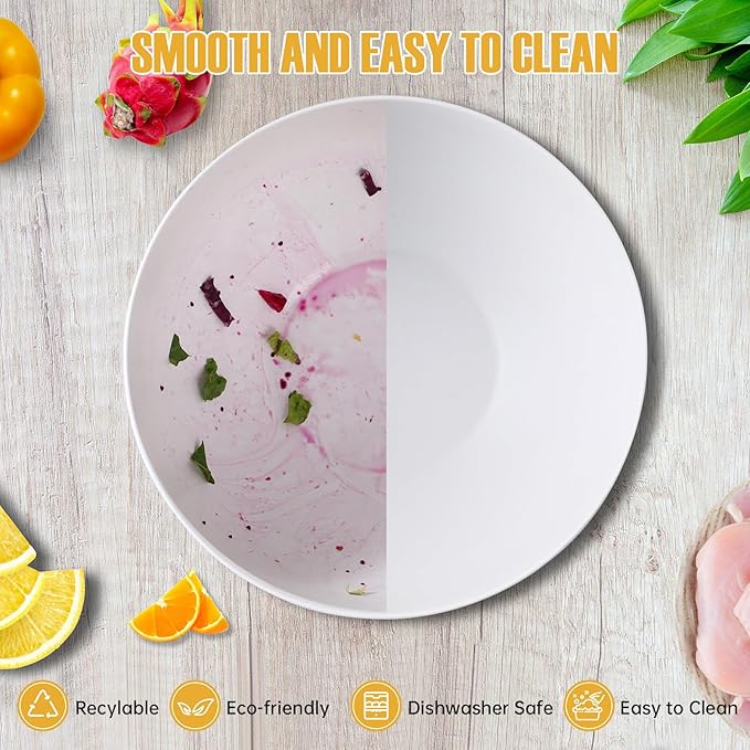 Salad Bowl with Lid, 12.6" Extra Large Bamboo Fiber Salad Bowl with Servers Set for Kitchen, Nature Bamboo Mixing and Serving Bowl with Lid, Spoon and Fork for Fruits,Salads and Vegetables (White)