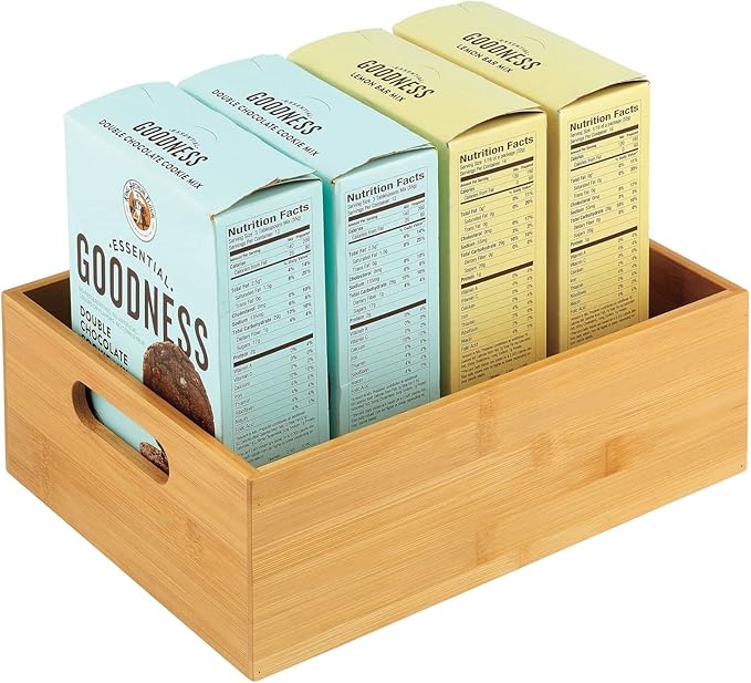 mDesign Kitchen Storage Box - Large Wooden Box with Handles - Bamboo Kitchen Utensil Storage Box - 12" x 9" x 4" - Set of 2 - Nature
