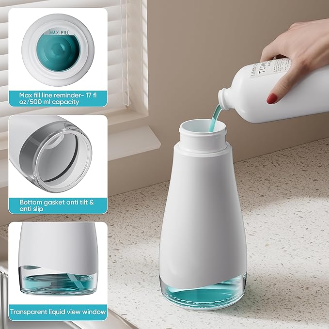 Oasis Creations 500 mL /17fl.oz Stainless Steel Liquid Soap Dispenser for Dish and Hand Soap - White - Refillable - Great for Kitchen Bathroom or Countertop