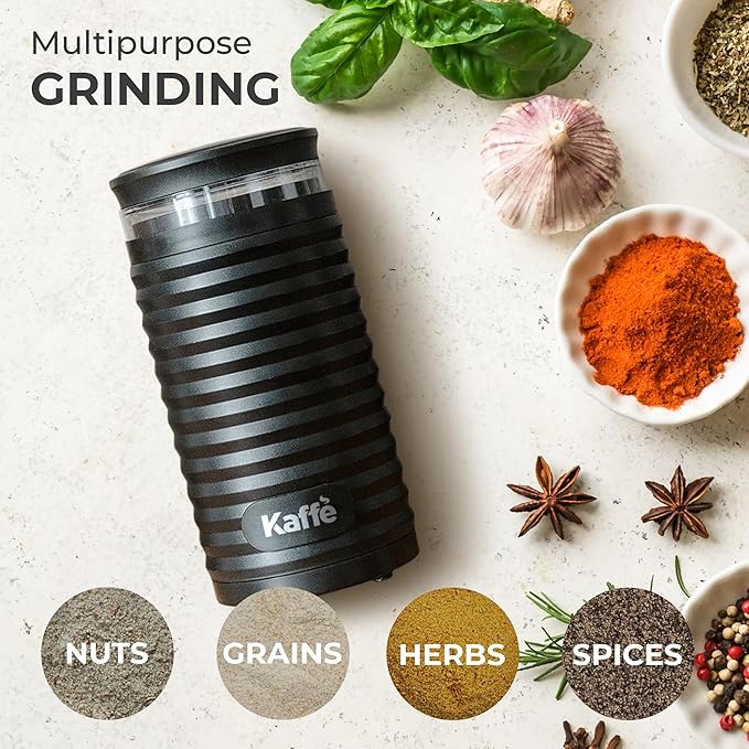 Kaffe Electric Coffee Bean Grinder w/Cleaning Brush - Easy On/Off - Perfect for Espresso, Herbs, Spices, Seeds, Nuts, Grains - 3.5oz / 14 Cup (Modern, Matte Black)
