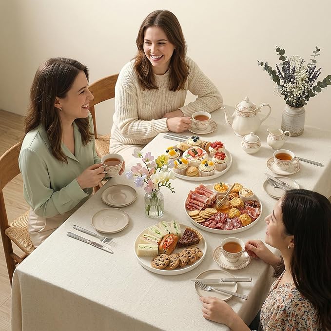 Dizada Round Serving Platters 3-Pack (12.8"/10.8"/8.8") - White Porcelain Serving Trays for Veggie, Fruit, Cheese, Snack, Party Entertaining