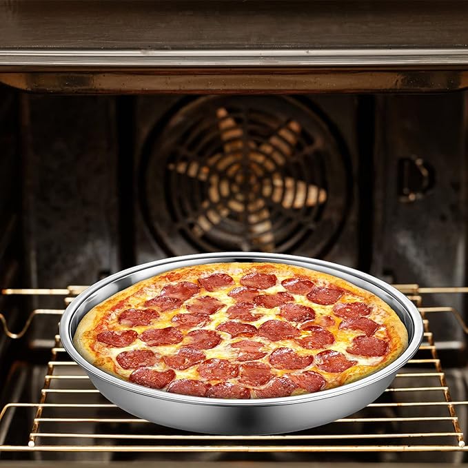 Elsjoy 4 Pack 13 Inch Stainless Steel Deep Pizza Pan, Large Round Pizza Baking Pan, Heavy-Duty Pizza Dish for Oven, Dishwasher Safe