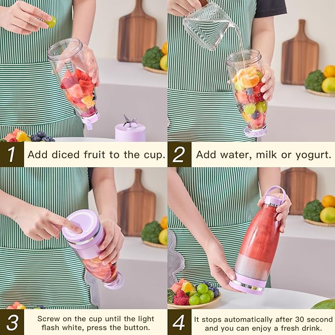 Smoothie Blender Personal Size Juicer 17oz Big Capacity USB-C Rechargeable (Light Sky Blue)