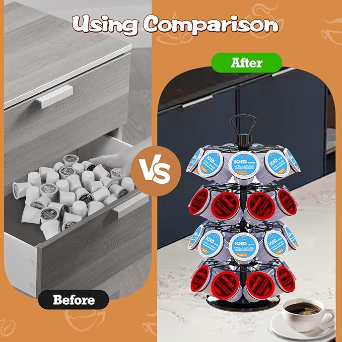 BLACKSMITH FAMILY 36 K Cup Pod Carousel Easy Assembly Design K Cup Holders,K Cup Holder, K Cups Holder,K Cup Carousel, 4-Tier Coffee Pods Holder Storage Organizer Stand,Glossy Black