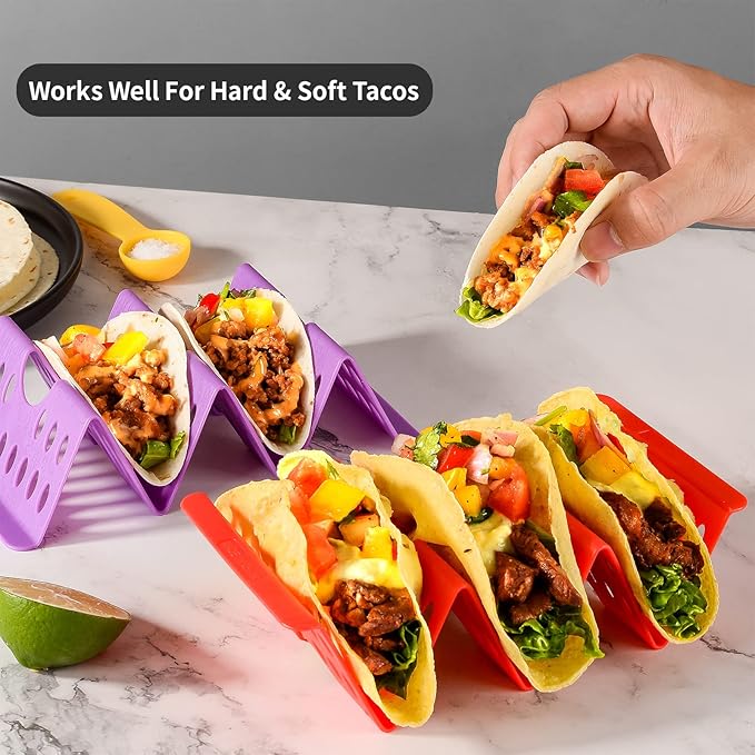 Taco Holders Set of 12, Taco Bar Serving Set for a Party, Large Taco Trays, Taco Holder Stand for Hard or Soft Taco, Taco Plate, Taco Tuesday Night, Taco Rack