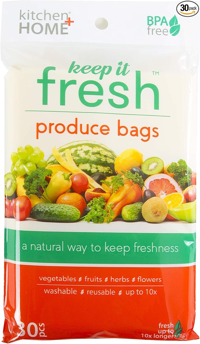 Keep it Fresh Produce Bags - 30 Reusable BPA Free Freshness Produce Bags & Twist Ties - Keeps Fruits, Veggies, and Flowers Fresher Longer