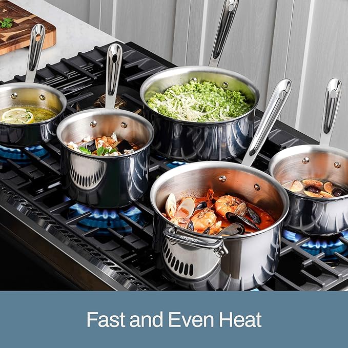 All-Clad D3 3-Ply Stainless Steel Sauce Pan with Lid 2 Quart, Induction, Oven Broiler Safe 600F, Multipurpose, Compatible w/ All Cooktops, For Restaurant or Home Kitchen, Pots & Pans, Cookware, Silver