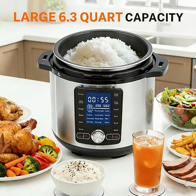 Simple Deluxe 6.34Qt 24-in-1 Electric Multi Cooker, Stainless Steel Pressure Cooker with Non-Stick Pot, Ideal for Slow Cook, Steam, Rice, Bake, Porridge, Meat & Poultry, Dishwasher Safe, Silver