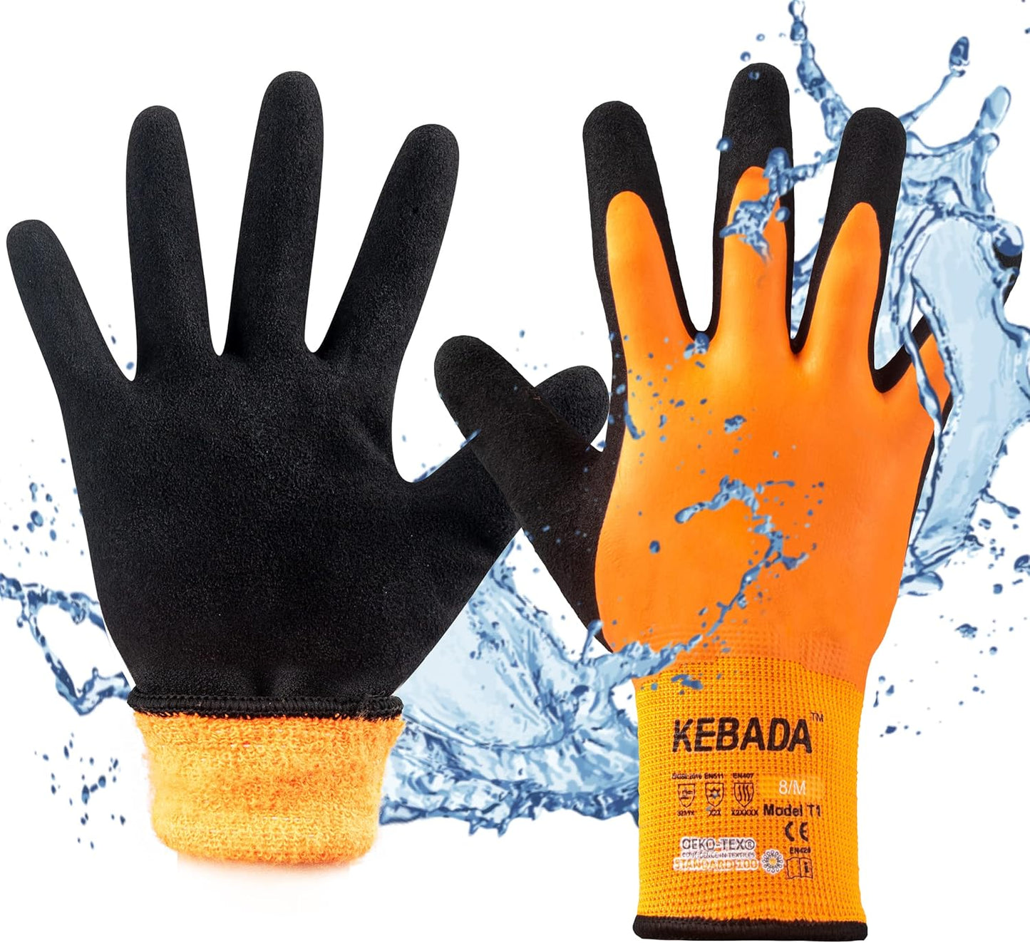 Kebada T1 Waterproof Winter Work Gloves for Men and Women,Insulated Work Gloves for Men Cold Weather,Warm Freezer Gloves Medium