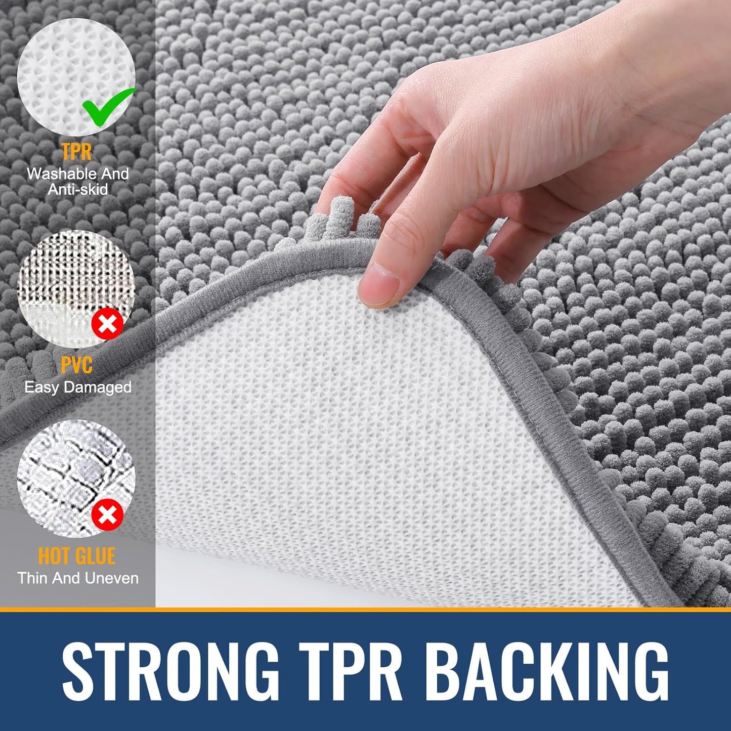 Arotive Bathroom Rugs 47x24, Extra Soft Absorbent Shaggy Chenille Bath Rugs, Machine Washable Rubber Backing Non-Slip Bath Mats for Bathroom Floor Tub and Shower, Home Decor Accessories, Grey