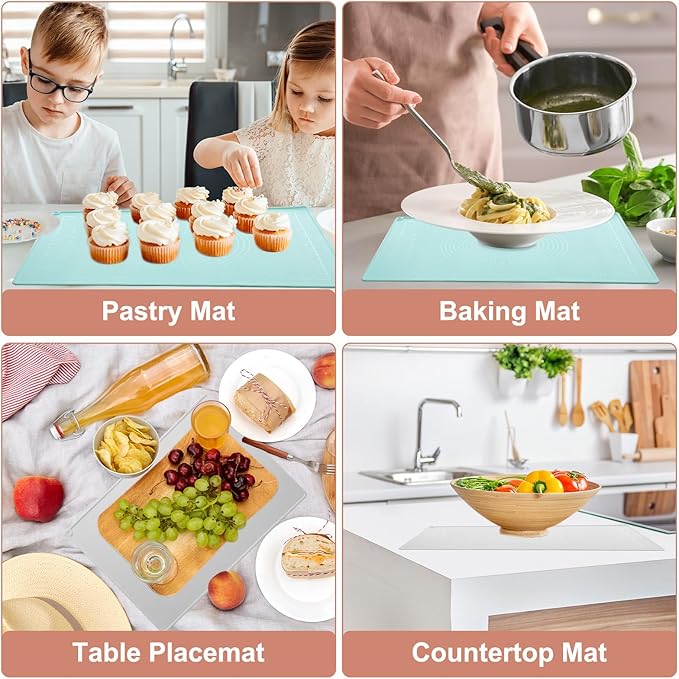 uxcell Silicone Pastry Mat, 27.5" x 19.7" Silicone Baking Mat with Measurements, Non-Stick Dough Rolling Mat for Making Pastry Cookies Bread Pizza Pink