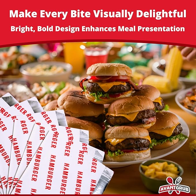 Retro, Grease Proof Burger Wrappers 100pk. Great BPA Free Cookout Supply. Pro Quality Bulk Hamburger Bags Are Large and Insulated. Allergen Friendly BBQ Foil Paper Perfect For Baseball Themed Party.