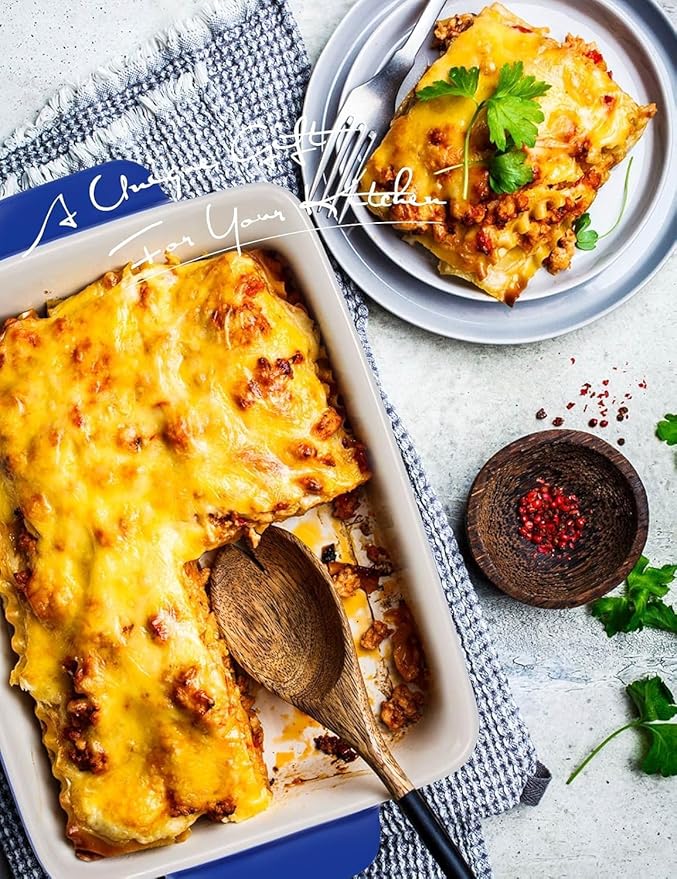 3Piece Casserole Dish Ceramic Baking Dish Rectangular Baking Dishes for Oven Ceramic Bakeware with Handles Durable Nonstick Large Lasagna Pan for Cooking, Baking, 10'' x 7'', Gradient DarkBlue