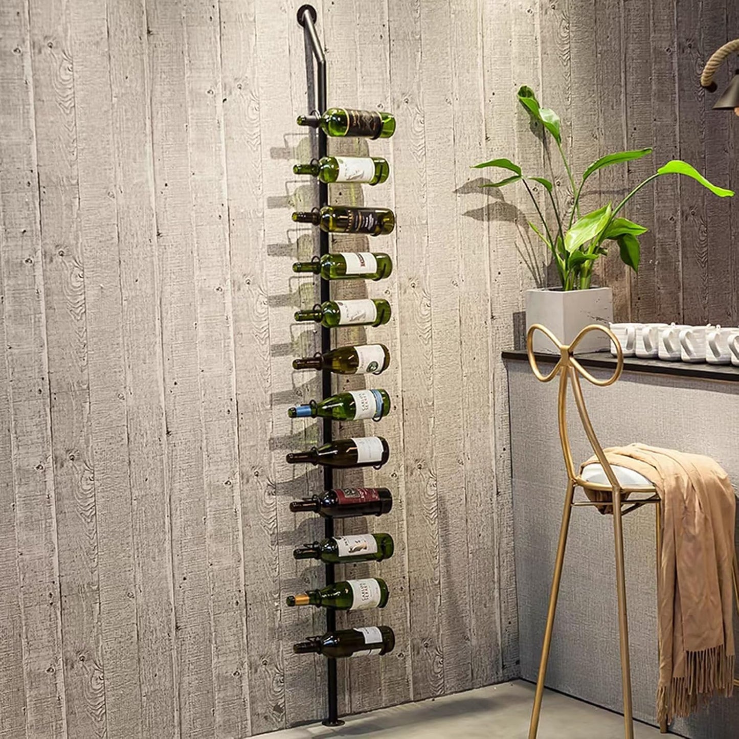 Wine Rack Wall Mounted, 72.8in High Metal Wine Bottle Holder for 12 Bottles, Kitchen Organization and Wine Storage for Commercial Restaurants Pantry Bar Wine Cellar (Black, One row-12 Bottles)