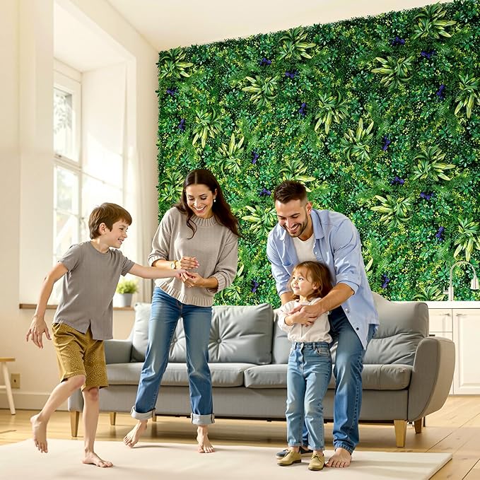 VEVOR Artificial Grass Wall Panels, 12 PCS 20 x 20 inch, 3D Combination Greenery Boxwood Panel for Indoor Outdoor Green Decor & Ivy Fence Covering, Privacy Backdrop Wall Hedge Screen for Garden