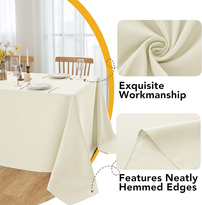 10-Pack Ivory Tablecloths for Rectangle Tables, 60 x 120 Inches, Stain-Resistant Polyester Fabric for 6 Foot Tables - Washable Table Covers for Weddings, Banquets, Birthday Parties, Events