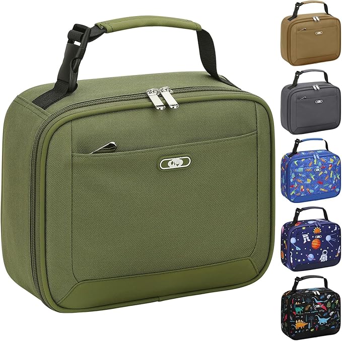 Lunch Box Kids Insulated Lunch Bag for Boys Girls Cute Reusable Lunch Tote Bag Waterproof Portable Thermal Lunch Box Kids for School Picnic Travel Green