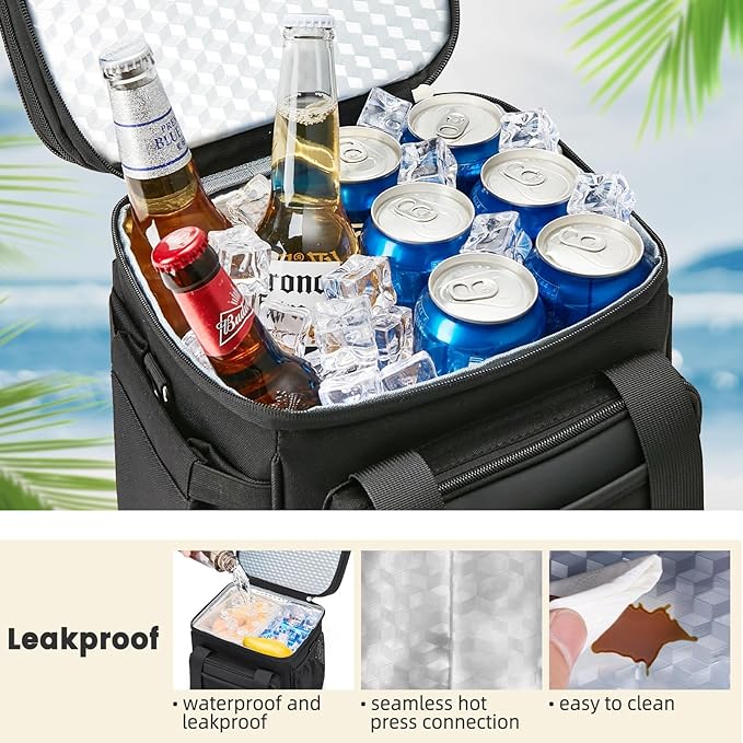 holuxer Insulated Lunch Bag & Lunch Box for Men - Double Deck Reusable Lunch Bag for Women Tote Cooler Bag Leakproof Soft Expandable - Large Lunchbox for Work/Adult/Picnic/Outdoor (Black，15L)