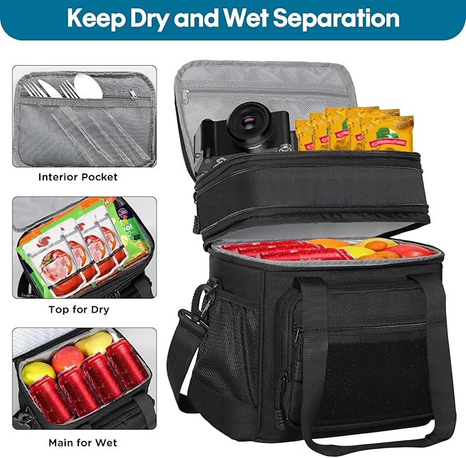 GLENKEY Tactical Lunch Box Cooler Bag - Expandable Insulated Lunch Bag for Men Women - XLarge Lunchbox for Adults Work Shifts Outdoor Trips Black 22L