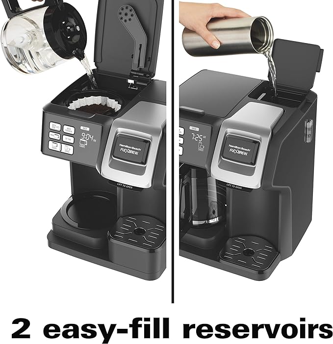 Hamilton Beach FlexBrew Trio 2-Way Coffee Maker, Compatible with K-Cup Pods or Grounds, Single Serve & Full 12c Pot, Permanent Gold-Tone Filter, Black & Silver