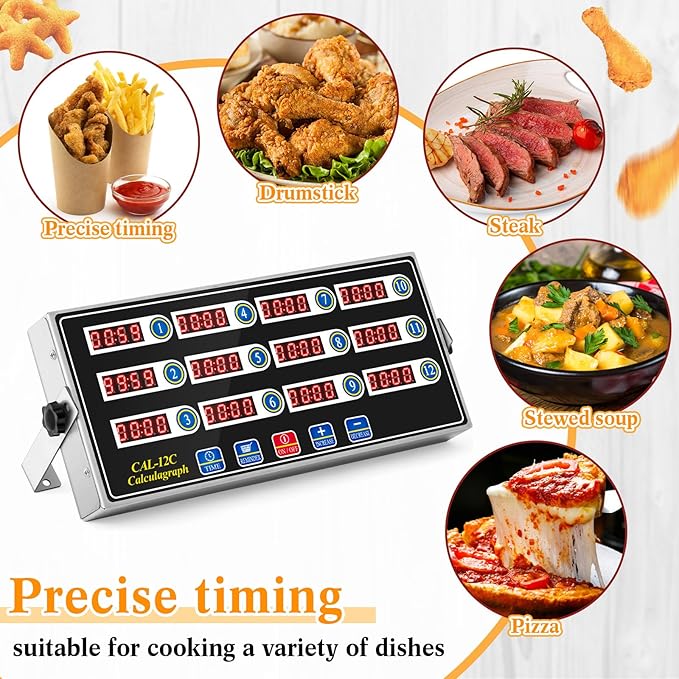 Relaxweex 2 Pack Commercial 12 Channel Digital Kitchen Timer, Multi-Countdown Timer with Loud Alarm & Large LCD Display, Wall Mount or Countertop for Restaurant, Fry Station, Baking & Lab Use