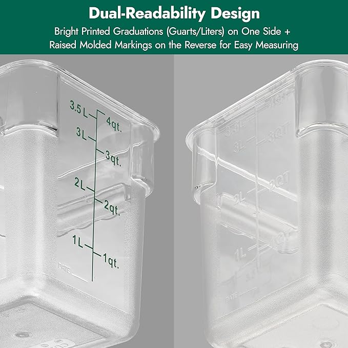CURTA 8-Pack 2 Qt NSF Clear Polycarbonate Food Storage Containers with Green Lids - Square, Commercial-Grade, Freezer & Dishwasher Safe, Stackable
