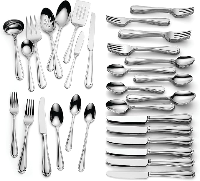 Lenox Silverware Set, Ashbridge 80-Piece Flatware Set, Service For 12, Rust Resistant 18/10 Stainless Steel, Dishwasher Safe, Knives Spoons And Forks Sets, Home And Kitchen Utensils (Silver, 80 Piece)