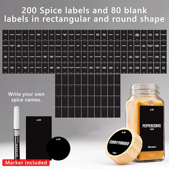 Deco haus Glass Spice Jars with Bamboo lids 24 x 4oz [LABELS incl] Spice Containers with 280 Labels, Funnel & Chalk Marker - Empty Herb Seasoning Containers, Small Seasoning Bottles for Herb