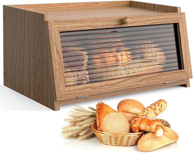 LOHASOK Bread Box for Kitchen Countertop Large Bread Box Farmhouse Bread Container Bread Storage with Window Bread Holder