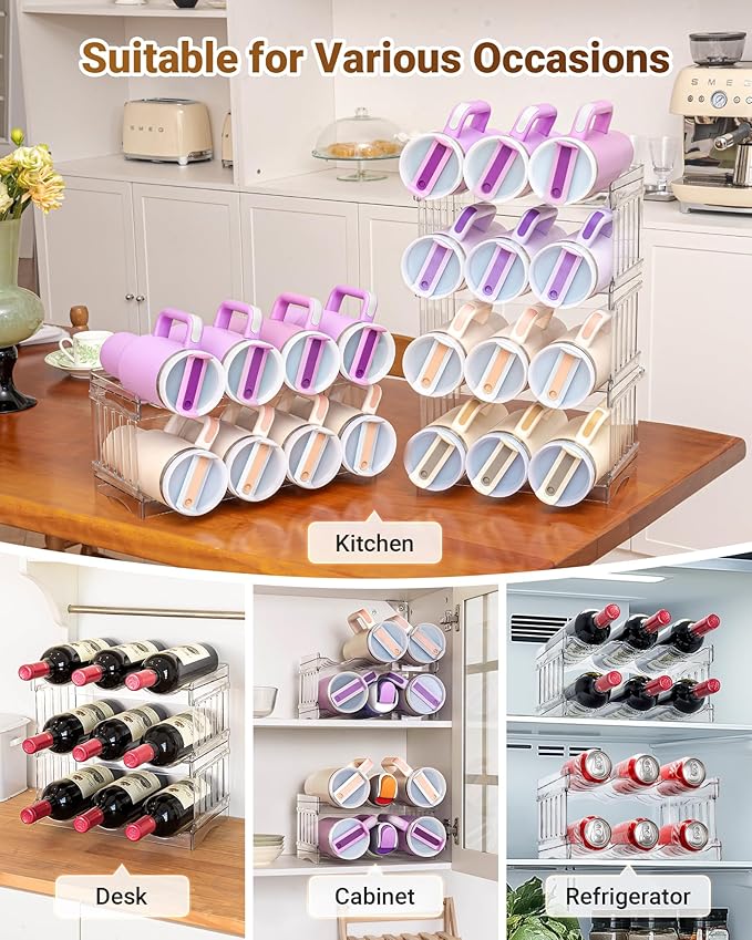 Upgraded Larger Tumbler Organizer for Stanley Cup 40 oz with Handle, Kitchen Storage for Stanley Cup Accessories, Pantry Organizers and Storage for Tumbler Mug Cup Gifts (Larger-16-bottle)