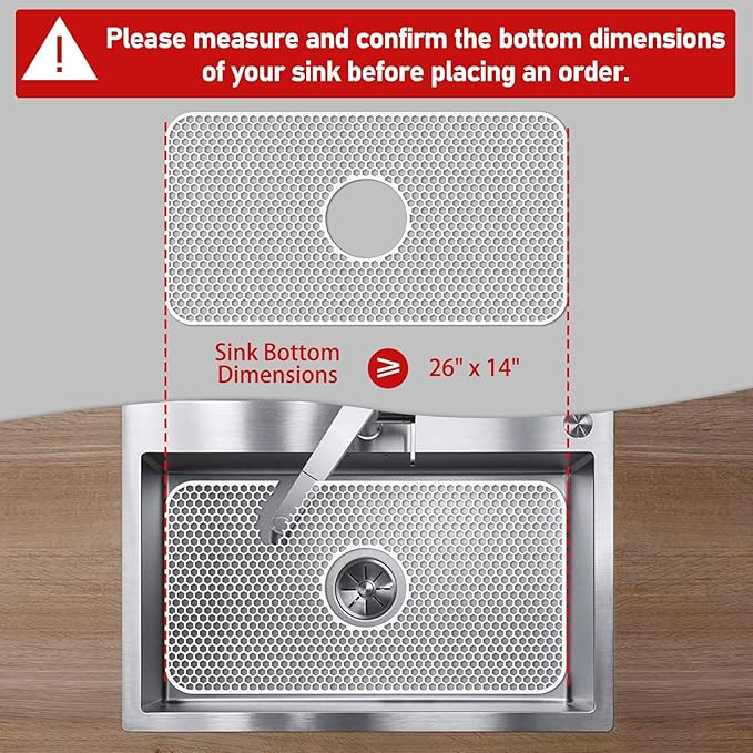 Bestjing Silicone Sink Protectors for Kitchen Sink - 26"x 14" Kitchen Protector Accessory, Non-Slip Heat Resistan Mat for Bottom of Farmhouse Stainless Steel Porcelain (Center Drain Hole,White)