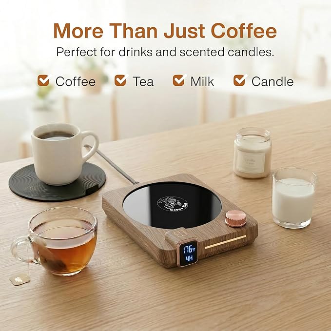 Coffee Mug Warmer for Desk, 40W Electric Cup Warmer with Digital Display, 9 Temp Settings, 1–12H Timer & Auto On/Off, LED Display Candle & Beverage Warmer Plate.