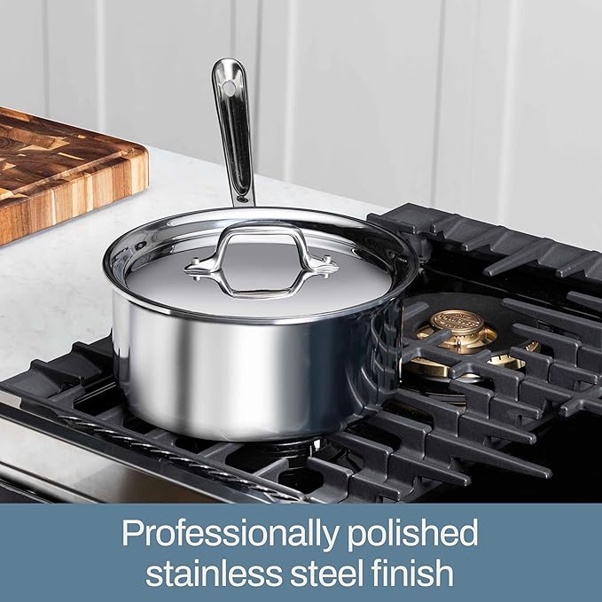 All-Clad D3 3-Ply Stainless Steel Sauce Pan with Lid 2 Quart, Induction, Oven Broiler Safe 600F, Multipurpose, Compatible w/ All Cooktops, For Restaurant or Home Kitchen, Pots & Pans, Cookware, Silver