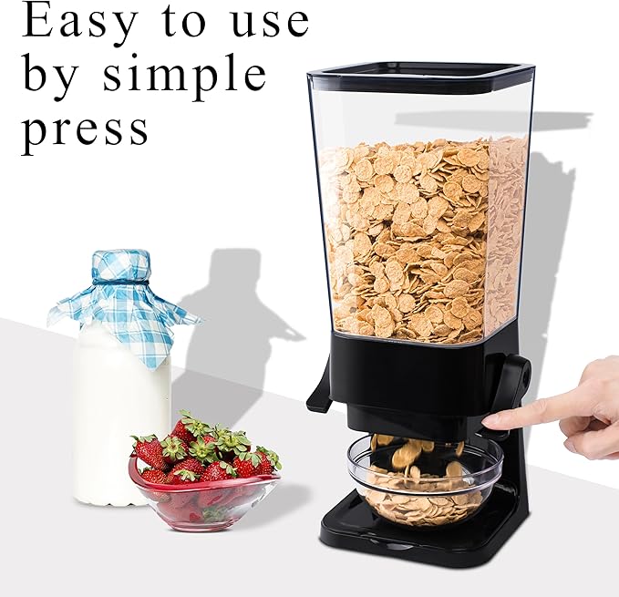 Cereal Dispenser Countertop, 5L Kitchen Organization Cereal Containers Storage, Desktop Candy Dispenser Plastic Cereal Dispenser, Snack Containers Can Hold Granola, Dry Food, Grain (Black, 1Pc)