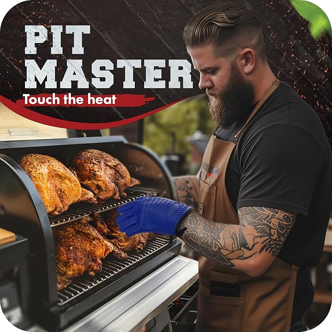 Kitchen perfection Silicone Smoker Oven Gloves - Extreme Heat Resistant BBQ Gloves - Handle Hot Food Right on Your Smoker Grill Fryer Pit | Waterproof Oven Mitts | Superior Value Set + 3 Bonuses
