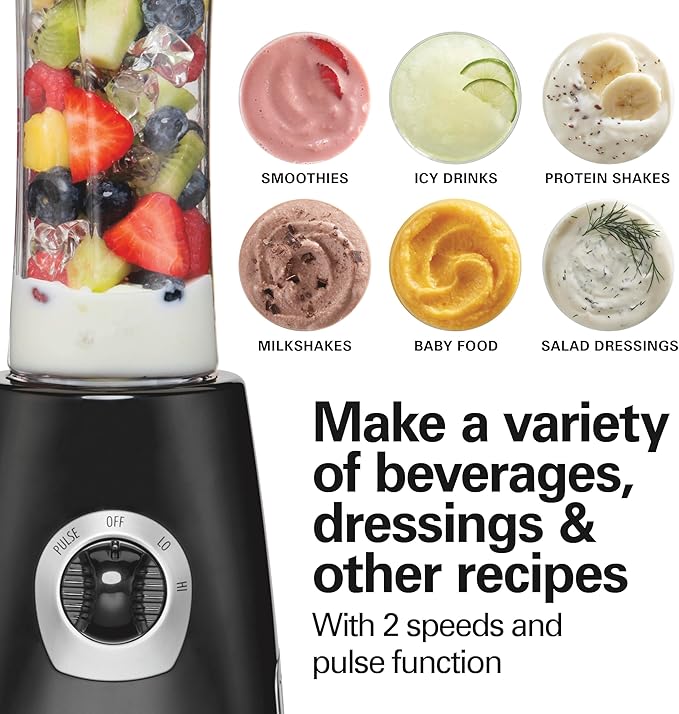 Hamilton Beach Go Sport Portable Blender For Smoothies With 20 Oz. Blend-In Personal Travel Jar, 600 Watt Motor And Stainless Steel Blades For Powerful Blending Performance, Black (51143G)