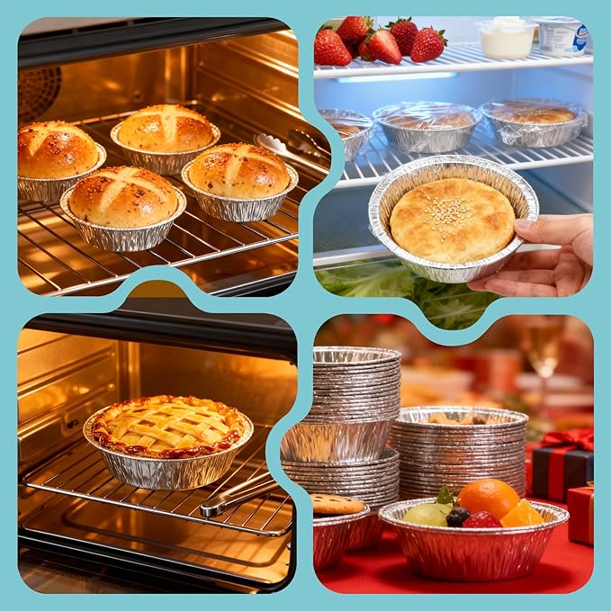 150 Pack 5" Round Tart Pie Foil Pans Disposable Aluminum Foil Tart & Pie Tins for Baking,Cooking,Storage or Reheating